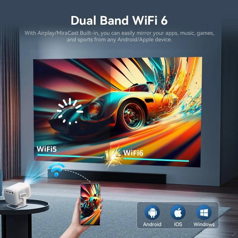 1080p Smart Projector with WiFi6 Bag and Auto Focus