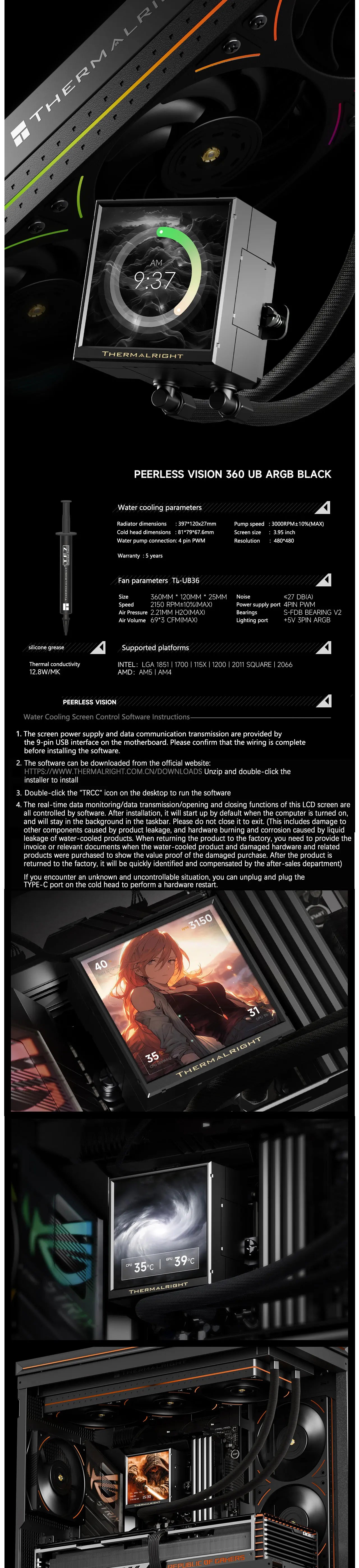 Thermalright PEERLESS VISION UB360 Black ARGB CPU Water Cooler