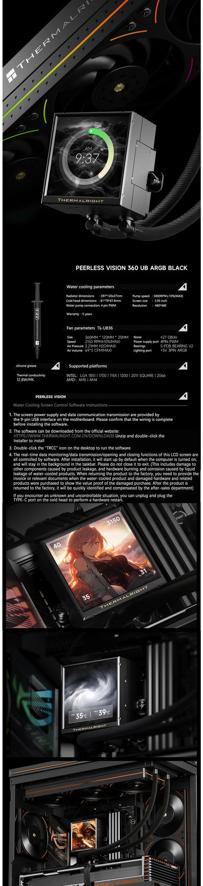 Thermalright PEERLESS VISION UB360 Black ARGB CPU Water Cooler