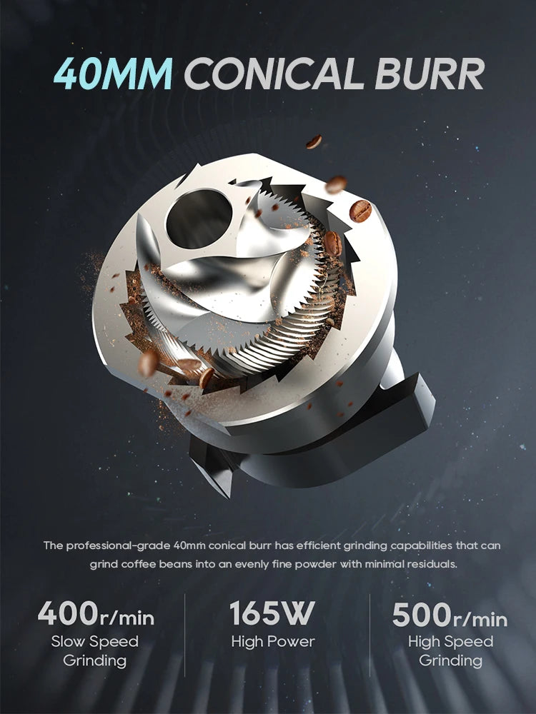 Portable Electric Burr Coffee Grinder Compact 48mm Black