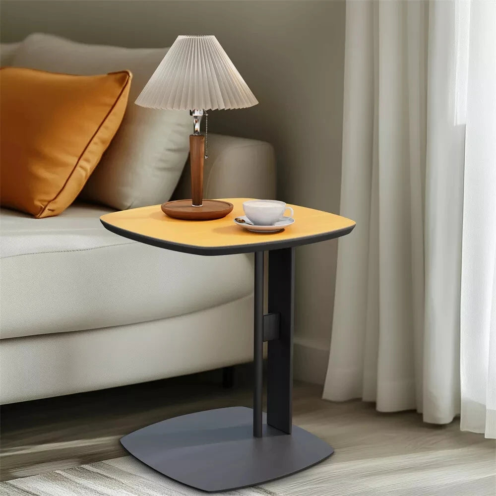 C-Shaped End Table with Leather Top and Metal Legs