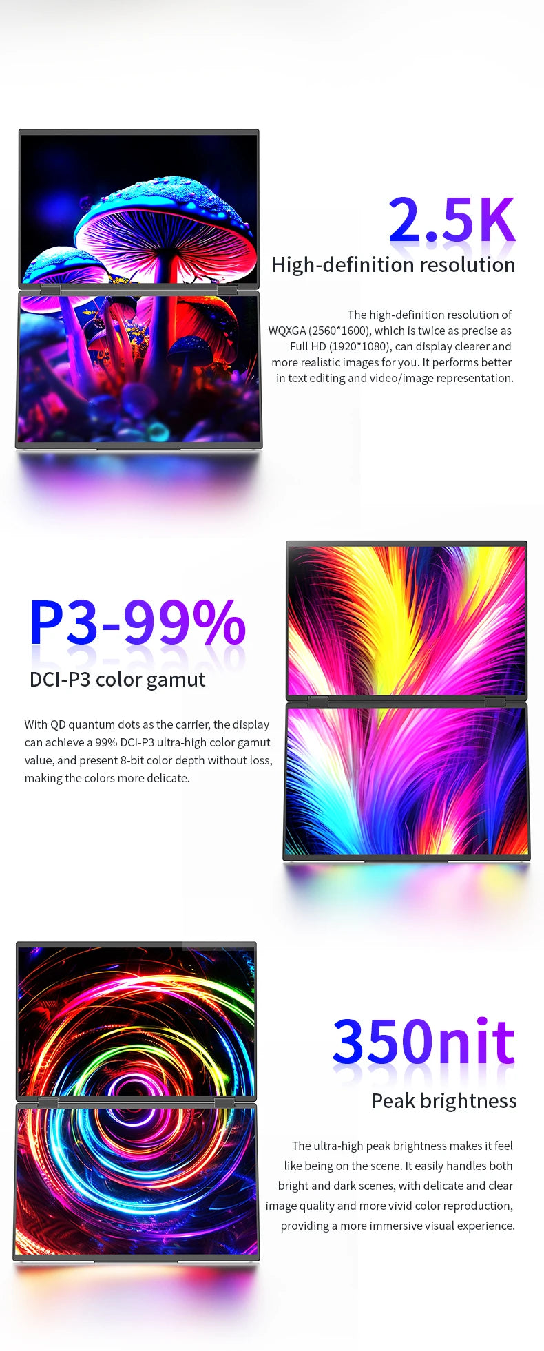 16" Portable Dual Screen Monitor 2.5K USB-C HDMI