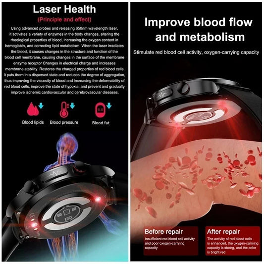 Steel Smart Health Watch with ECG and Laser Therapy Black