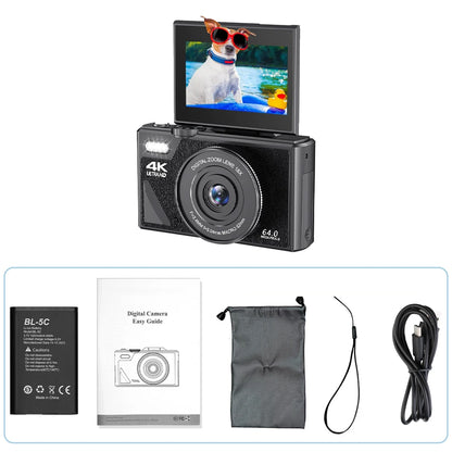 4K Digital Camera 64MP Flip Screen with 32GB Card