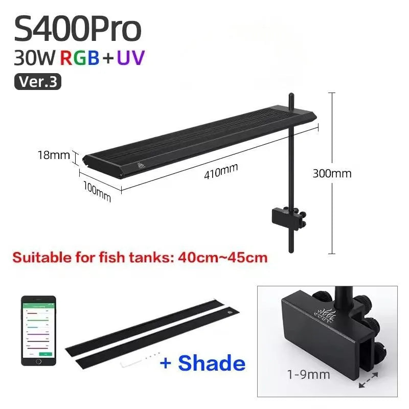 30W RGB Full Spectrum LED Aquarium Light with Bluetooth Control