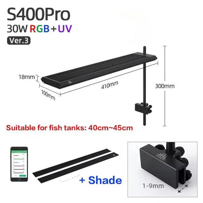 30W RGB Full Spectrum LED Aquarium Light with Bluetooth Control