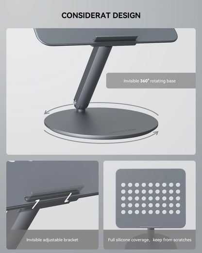 Foldable Laptop Stand with 360 Rotating Base Silver