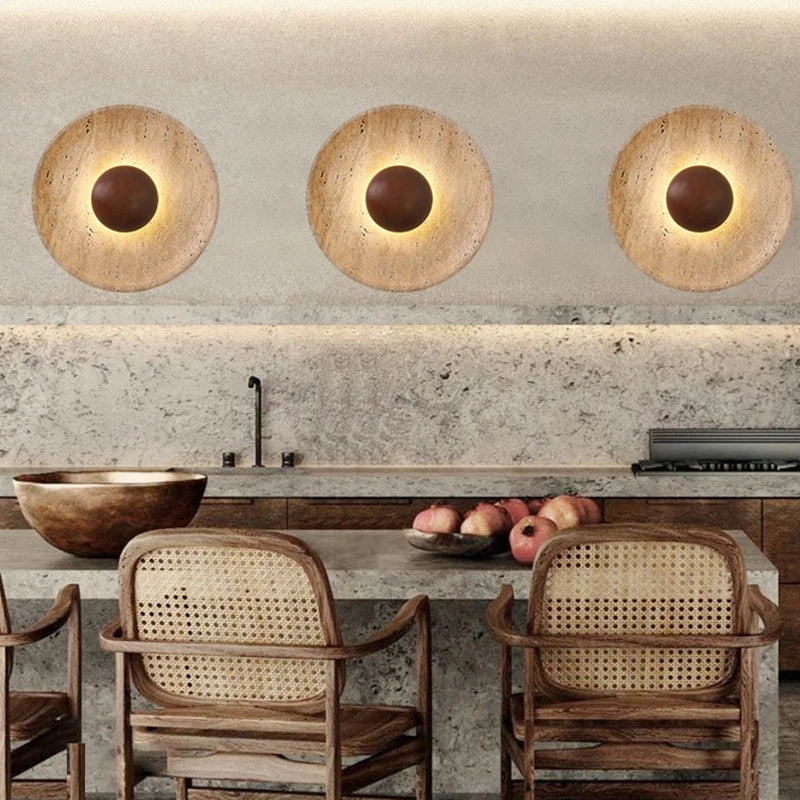 Dark Wood 25cm Natural Stone Wall Light Sconce 4000K