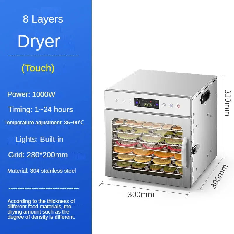 8-Layer Food Dehydrator 220V Smart Fruit Meat Dryer