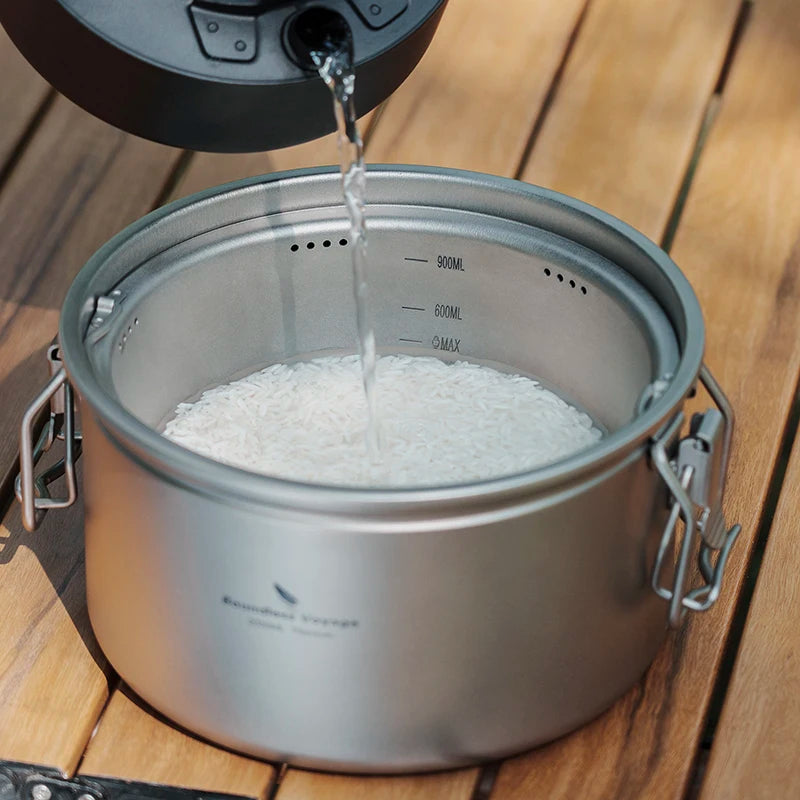 Portable Titanium Camping Pot 2L Rice Soup Cooker