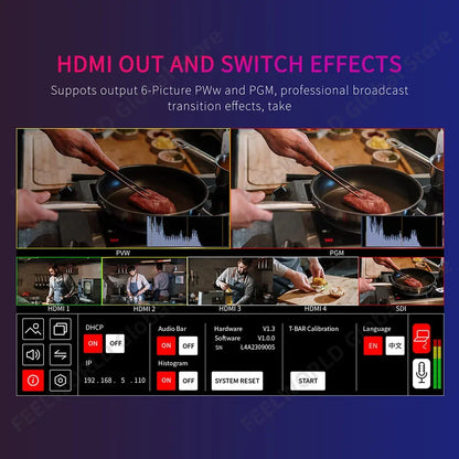 10.1 Inch Multi-Camera Video Switcher 4 HDMI SDI Chroma Key