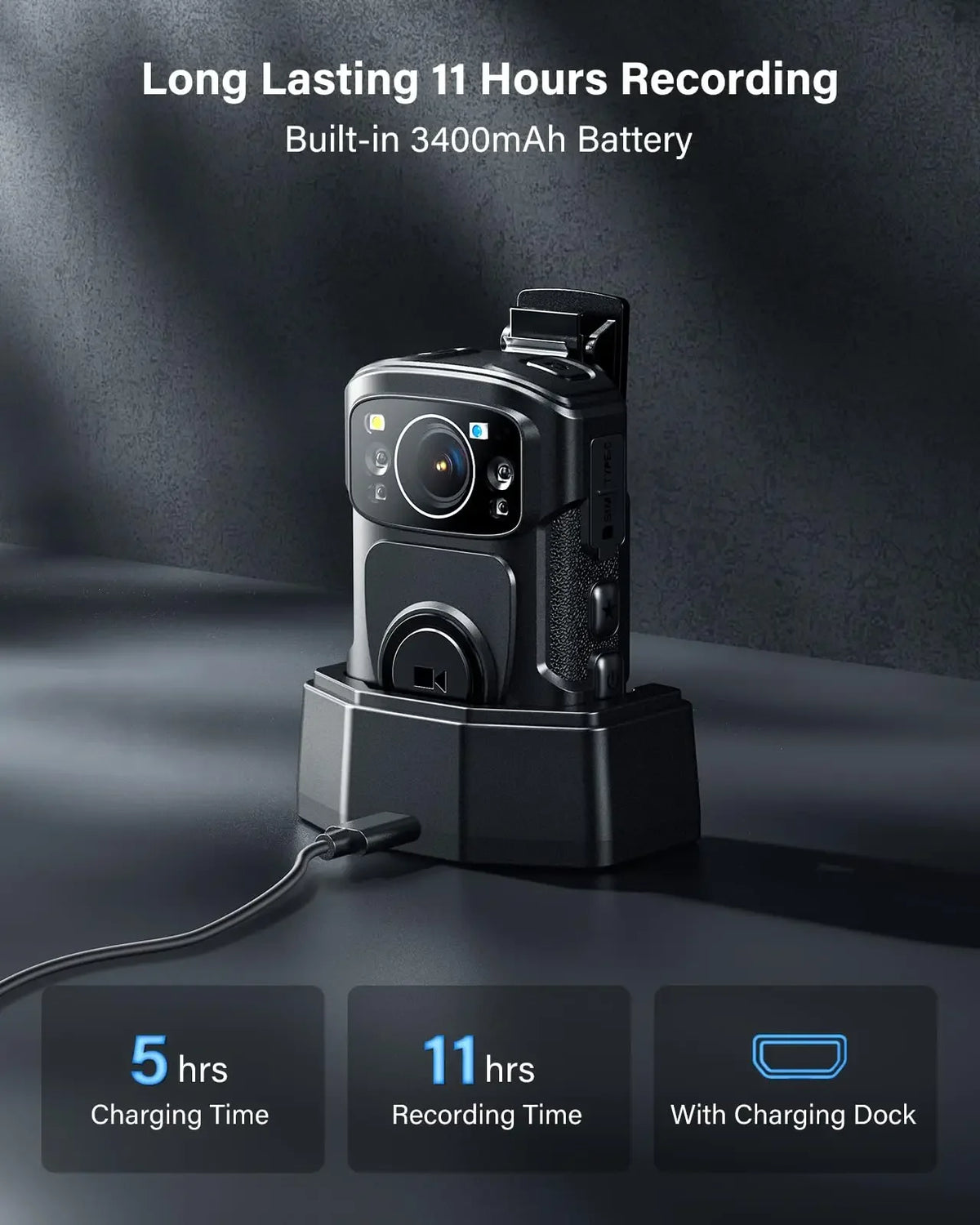 4K Body Camera IP68 GPS Night Vision 256GB