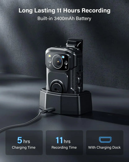 4K Body Camera IP68 GPS Night Vision 256GB