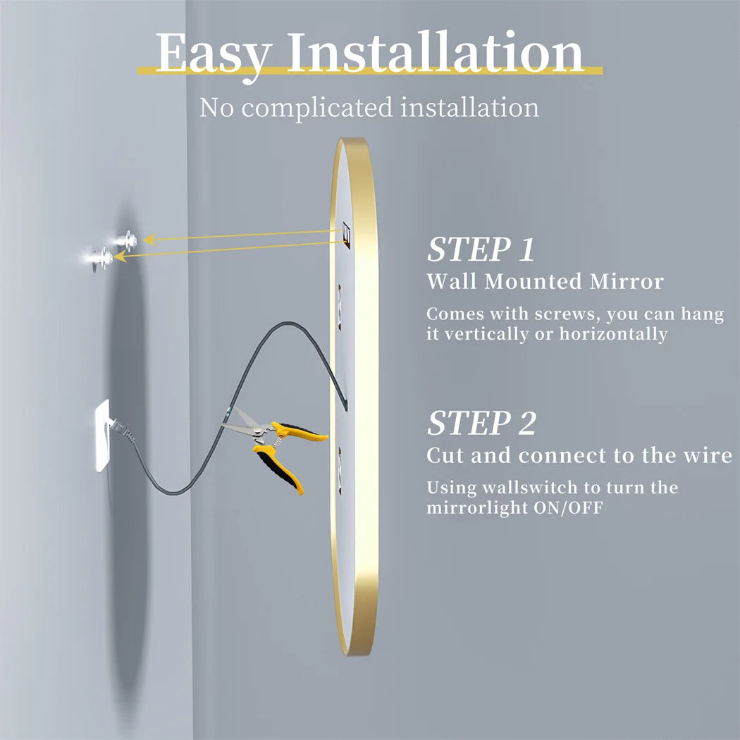 100x50cm Gold Frame Oval Mirror with LED & Demister
