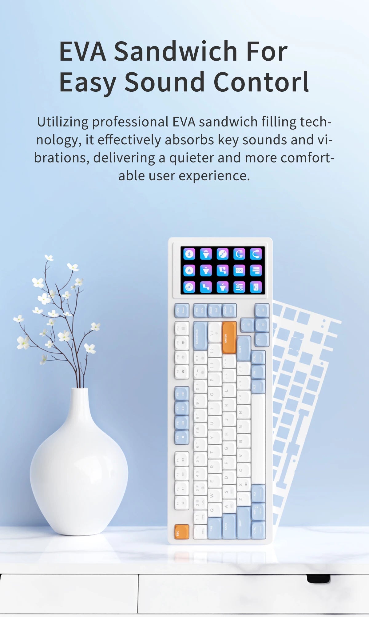 Custom Wired Gaming Keyboard with RGB Screen and Touchpad