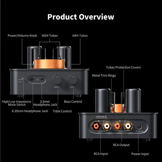 Portable Tube Headphone Amplifier Class A Preamp color Orange