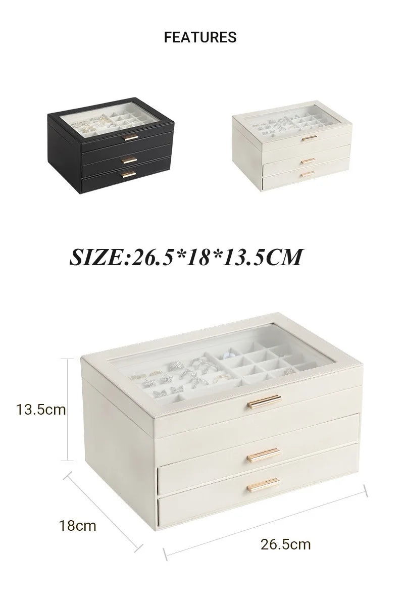 Portable Green Jewelry Organizer 3 Tier Drawers