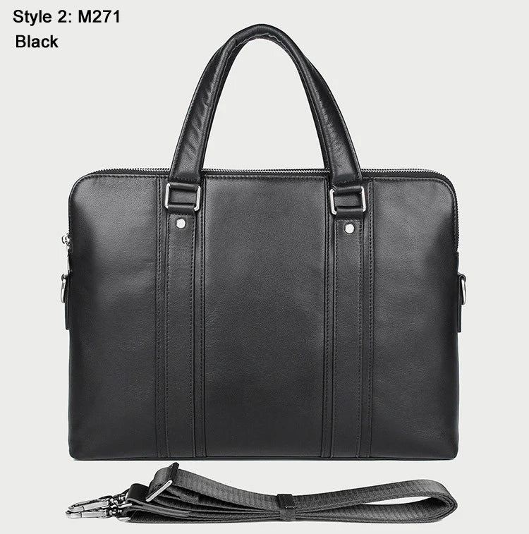 Leather Business Shoulder Bag 15.6" Black