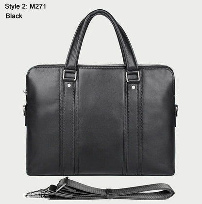 Leather Business Shoulder Bag 15.6" Black