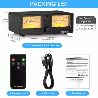 2 Way Audio Selector with VU Meter Display and Remote Control