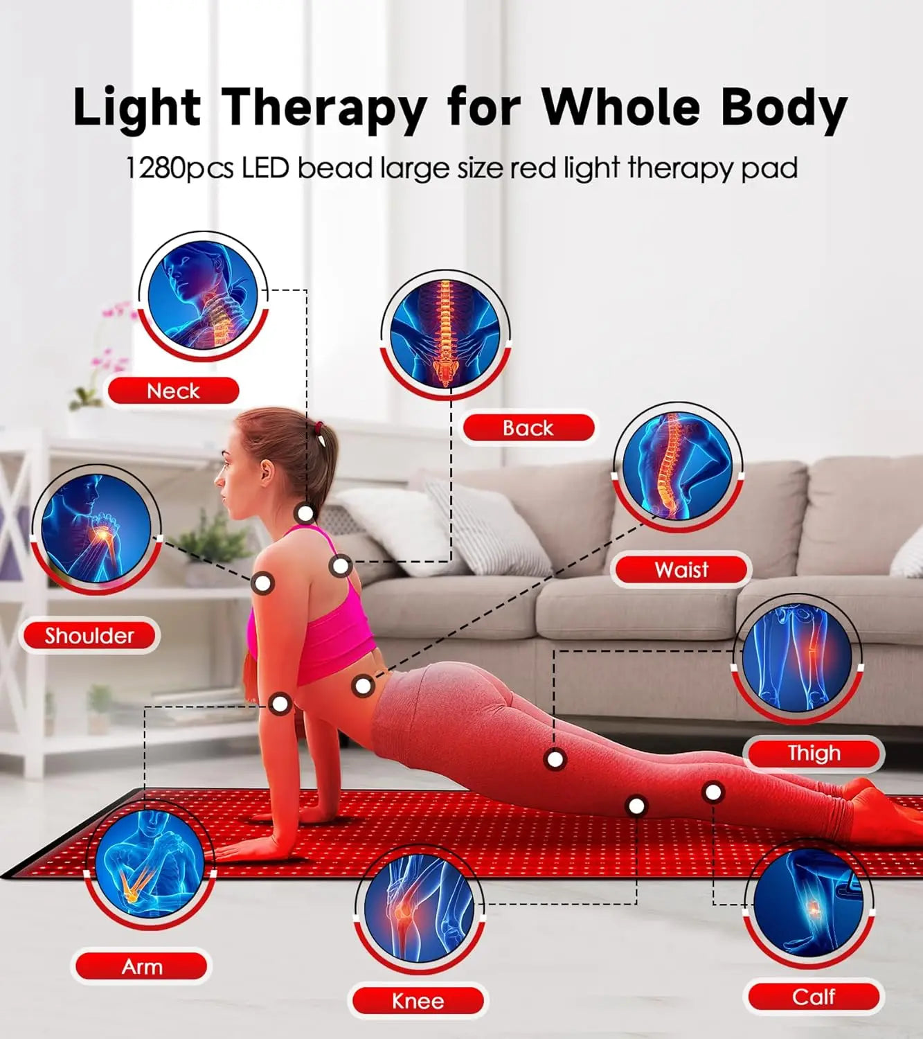 1280 LED Red Infrared Therapy Mat for Full Body Pain Relief