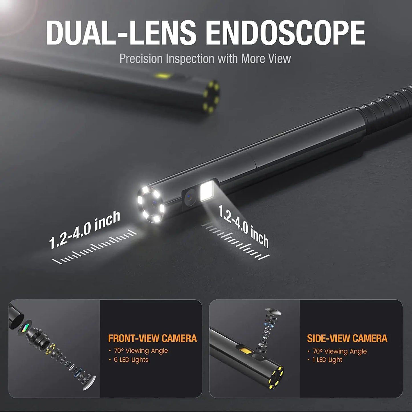 5.5mm Dual Lens 3m Endoscope Camera with 5" Screen