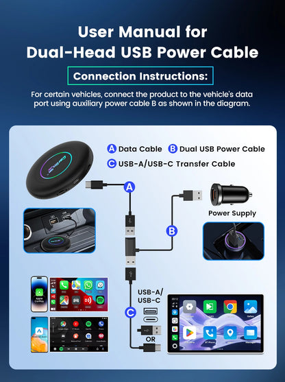 Portable Wireless Car Play Adapter with Android 15 and 8 Core CPU