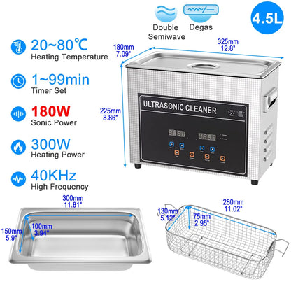 Professional 4.5L Heated Ultrasonic Cleaning Machine 180W