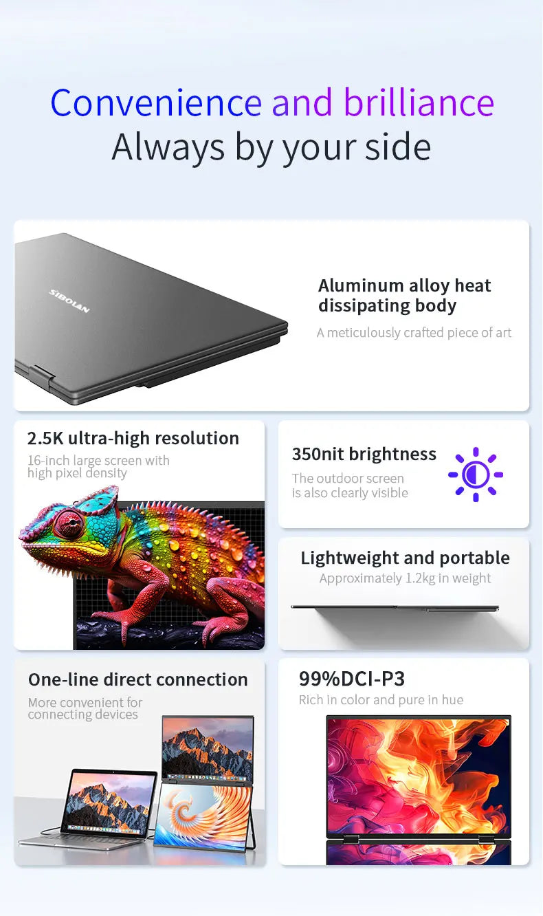 16" Portable Dual Screen Monitor 2.5K USB-C HDMI