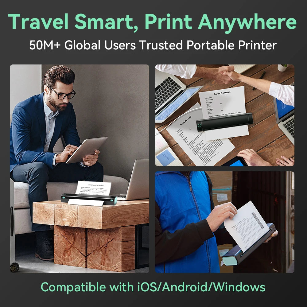 Wireless A4 Thermal Printer with Bluetooth for Travel & Office