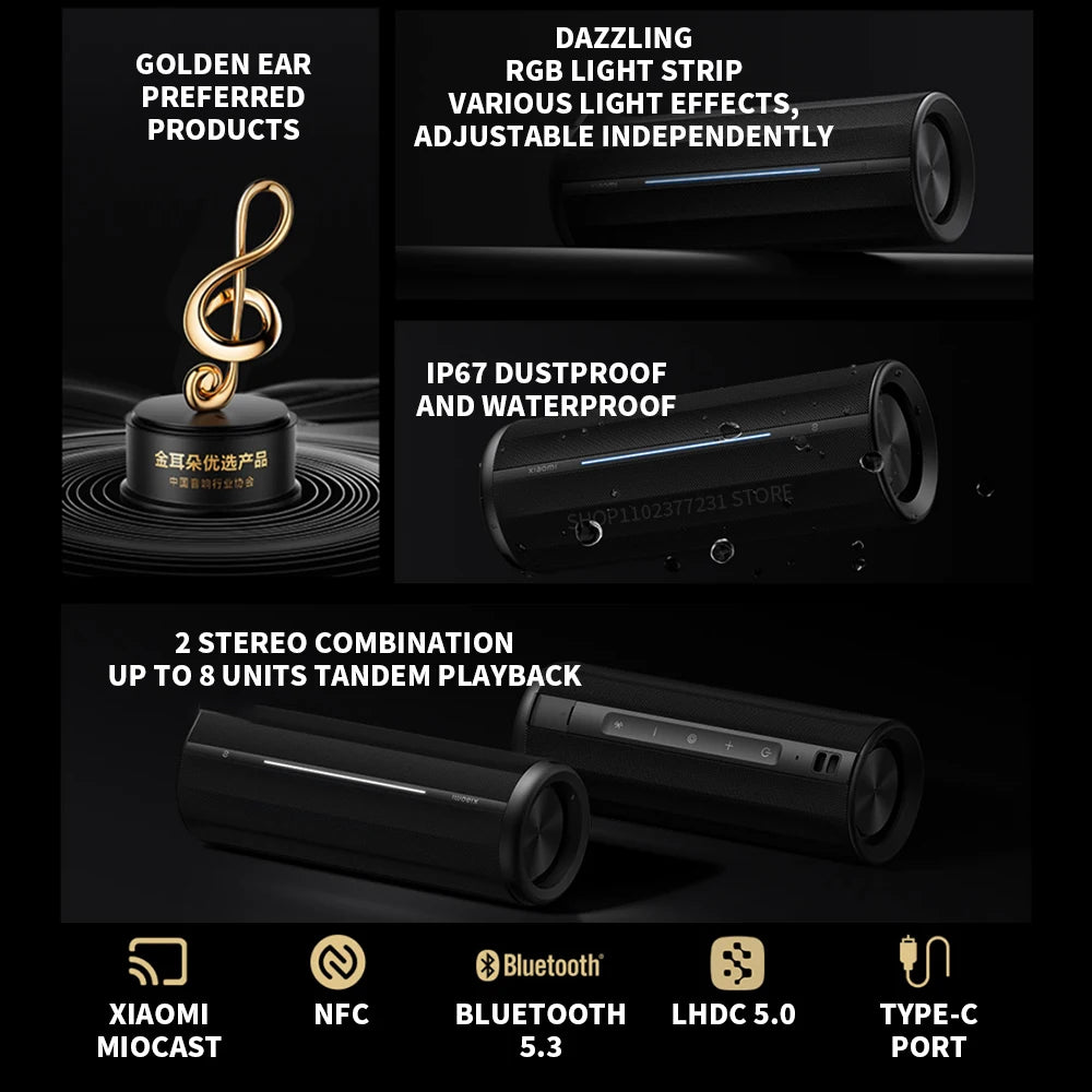 40W Portable Bluetooth Speaker with Rich Bass Black