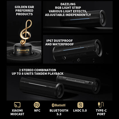 40W Portable Bluetooth Speaker with Rich Bass Black
