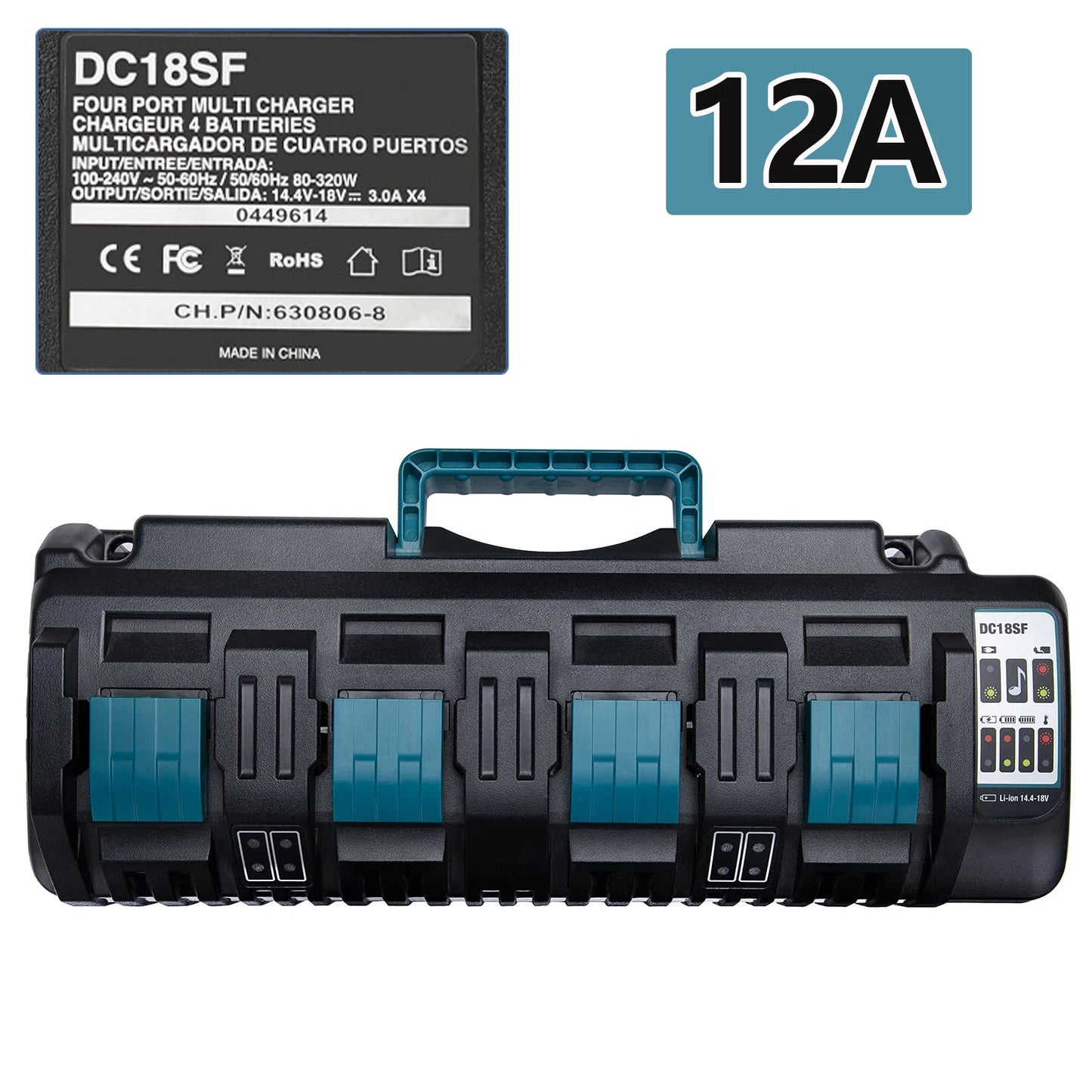 Portable 4-Port LXT Lithium-Ion Battery Charger 12A