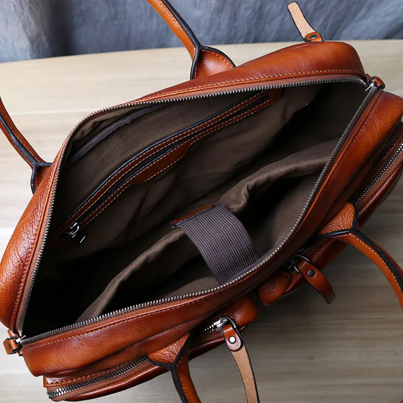 Mens Leather Briefcase Laptop Bag Business Coffee Brown