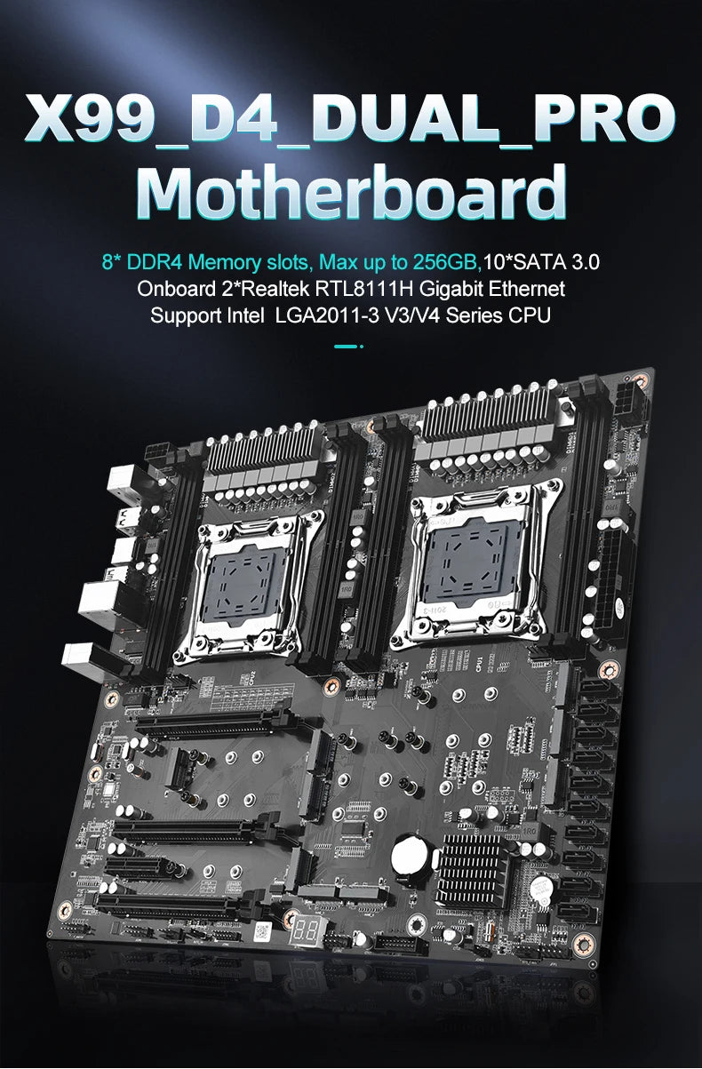 Dual LGA2011-3 X99 Motherboard 10 SATA 8 M.2 NVMe