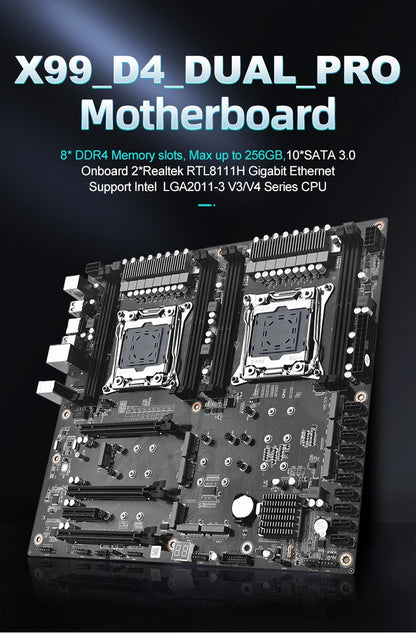 Dual LGA2011-3 X99 Motherboard 10 SATA 8 M.2 NVMe