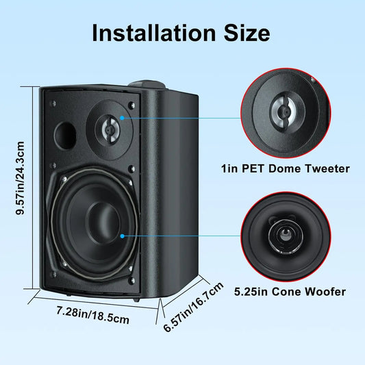 Black Outdoor Wired Patio Speakers 2PCS 300W