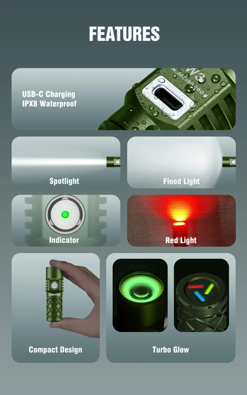 Compact Rechargeable Flashlight with Fast USB-C Charging
