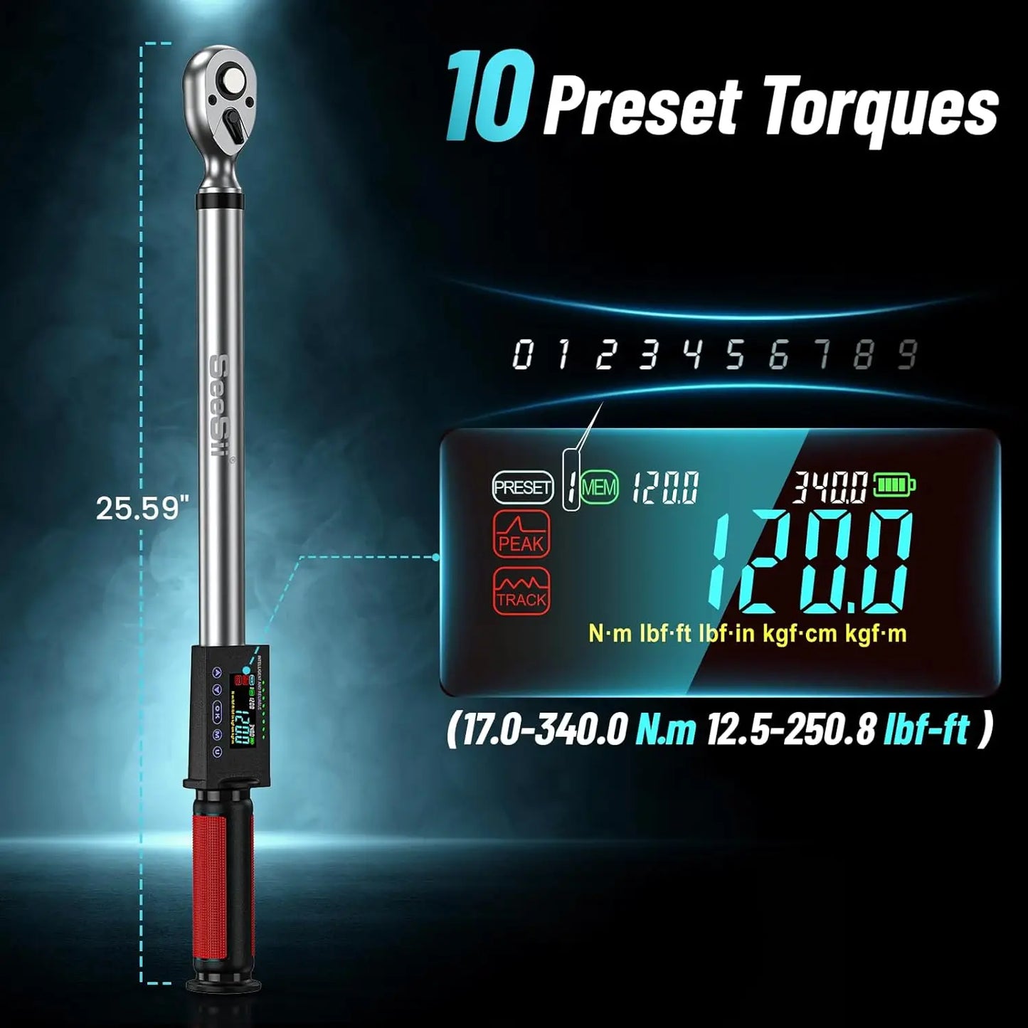 Electric Digital Torque Wrench 1/2" Drive 340Nm 3 Modes