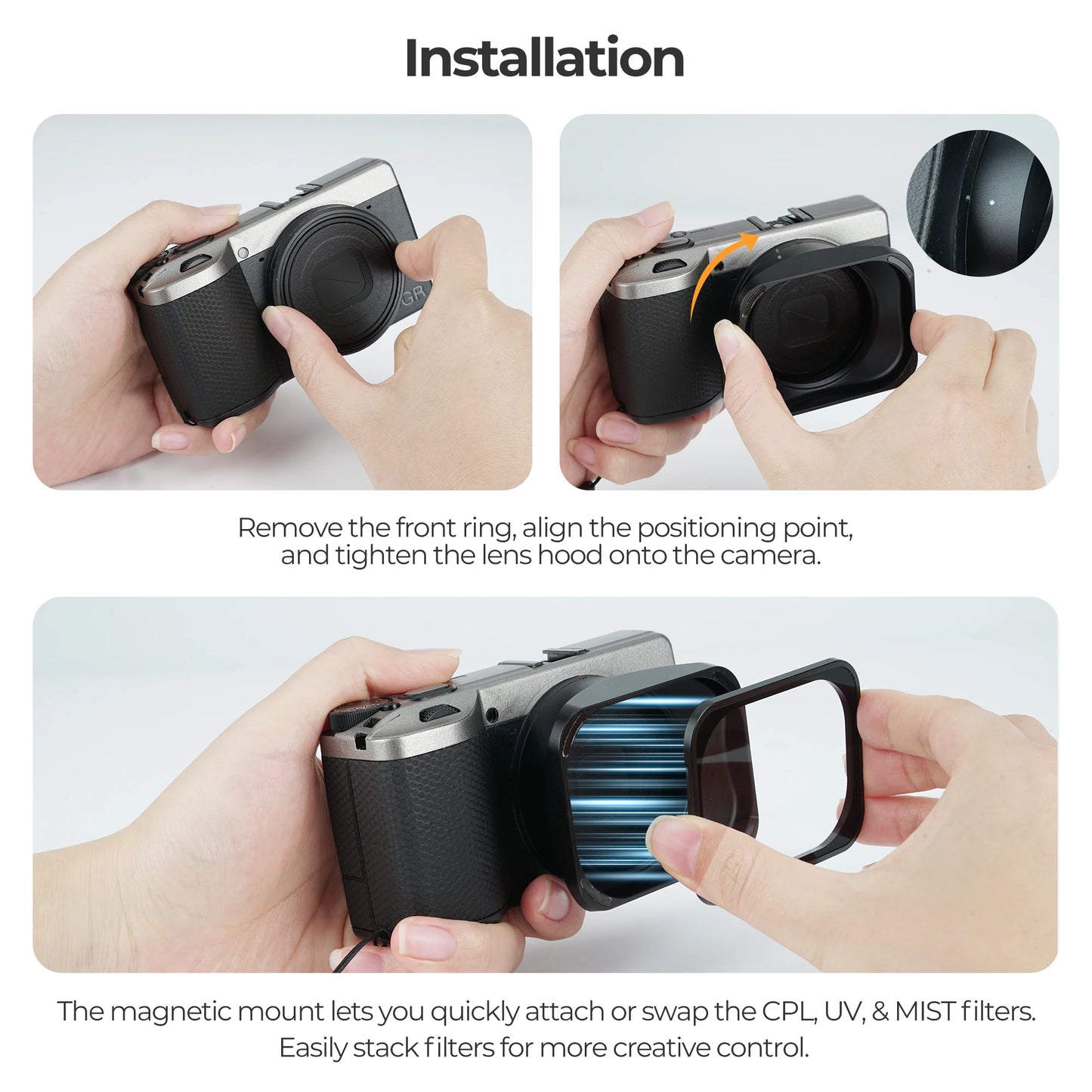 Ricoh GR IV Lens Hood with Magnetic Stackable Filters