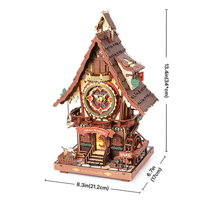Wooden 3D Cuckoo Clock Puzzle with Moving Mechanism