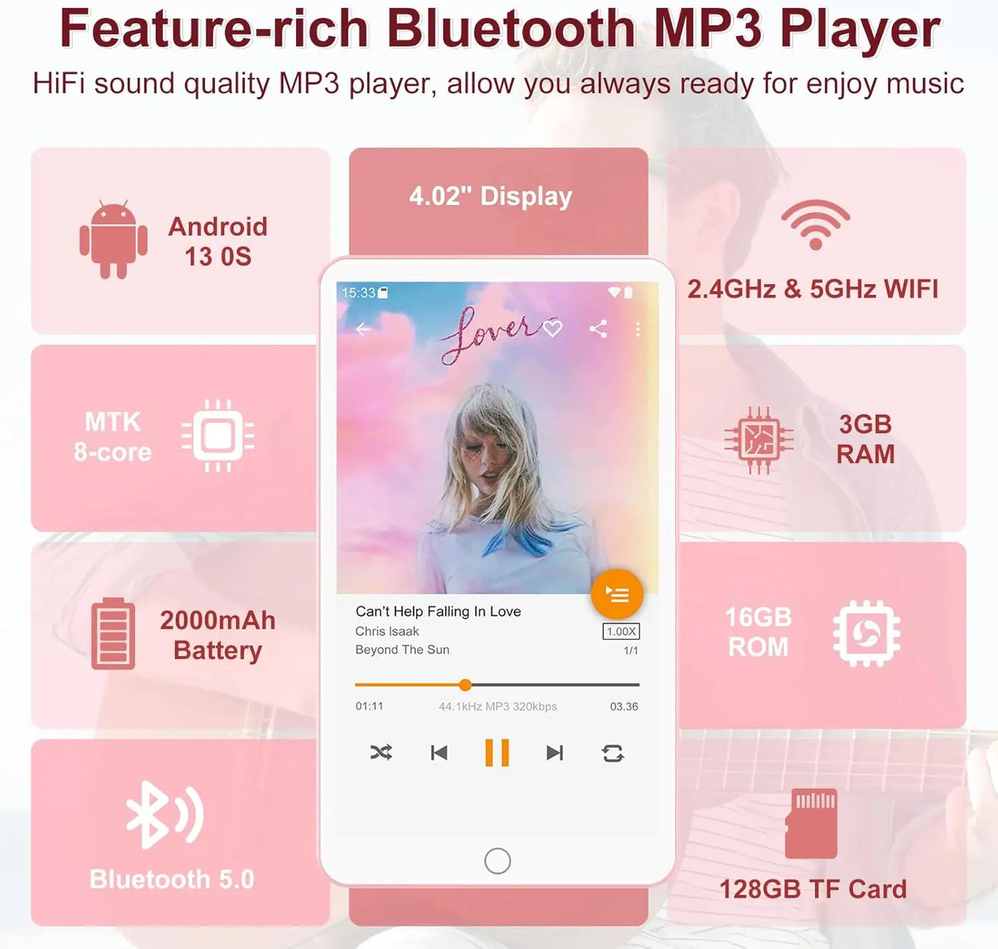 Portable MP3 Player WiFi Bluetooth Touchscreen Black