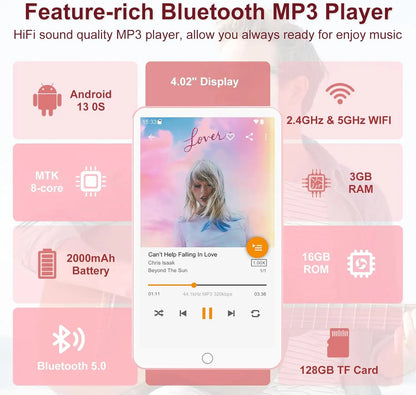 Portable MP3 Player WiFi Bluetooth Touchscreen Black
