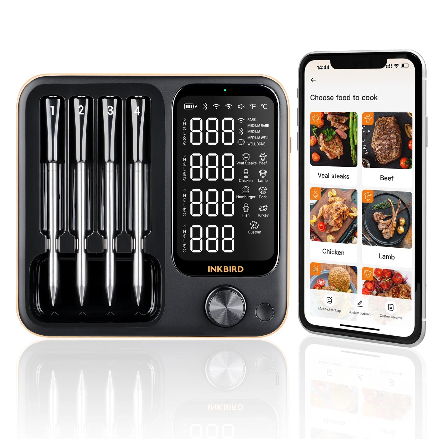 Wireless BBQ Thermometer 4 Probes WiFi Bluetooth IP67