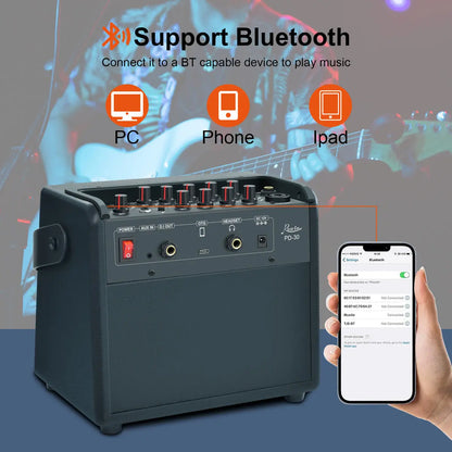 30W Portable Bass Guitar Amplifier with Bluetooth and Multi Effects