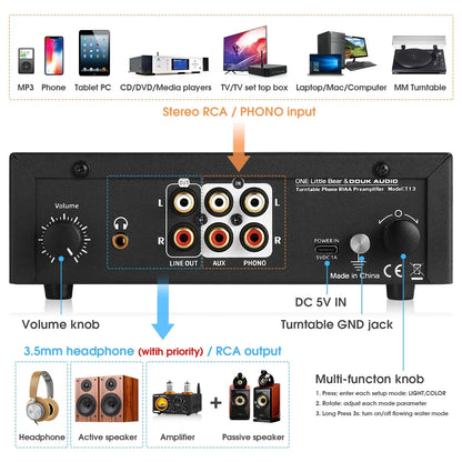 Desktop Headphone Amplifier and Turntable Phono Preamp