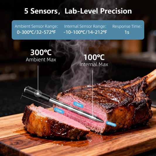 Smart WiFi Bluetooth Meat Thermometer with 4 Waterproof Probes
