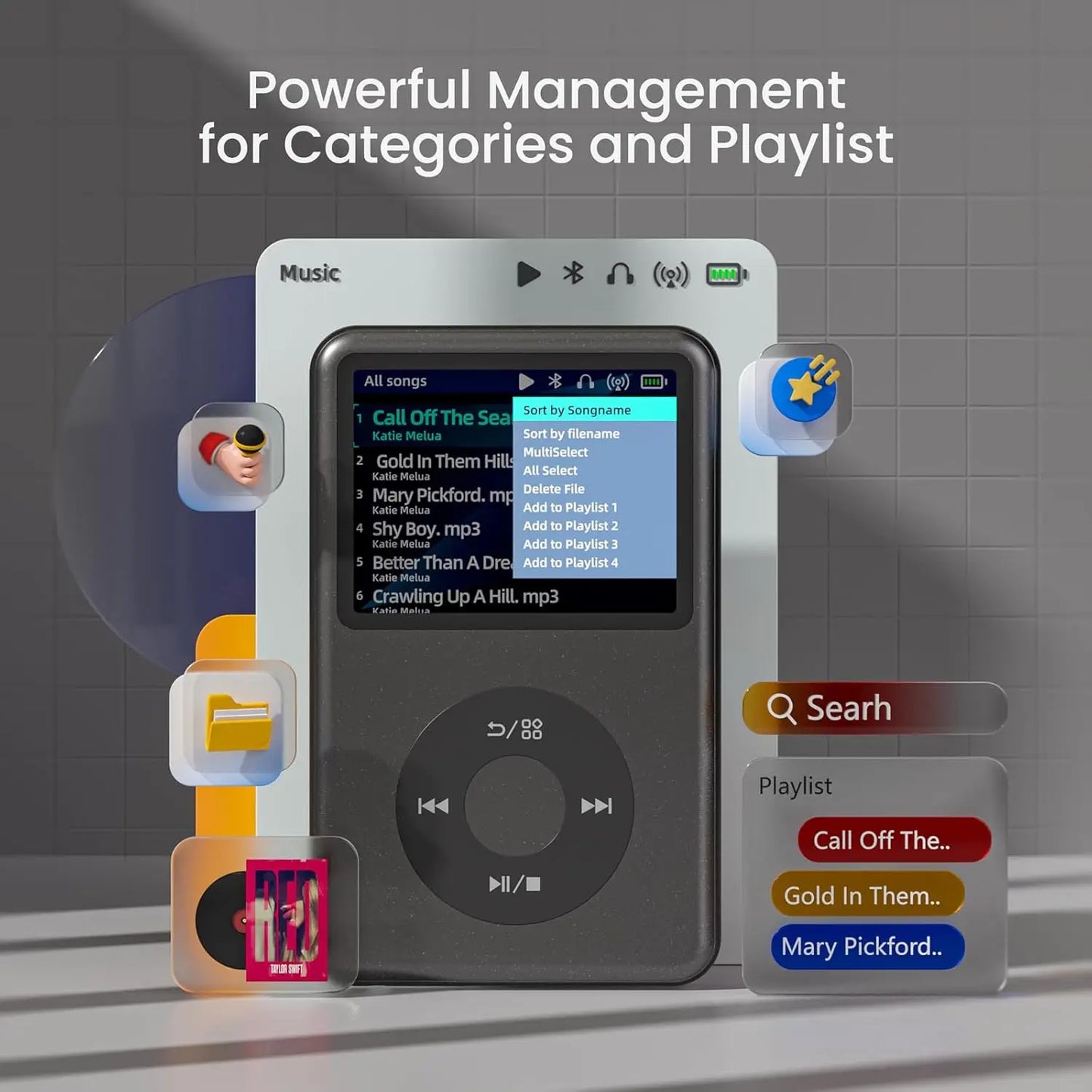 HiFi MP3 Player with Bluetooth Video FM Radio 128GB Storage