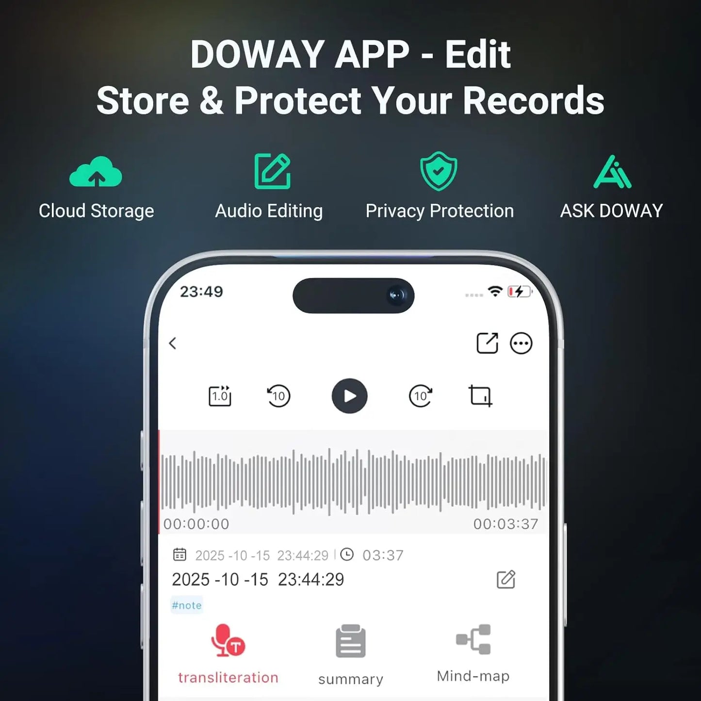 64GB AI Voice Recorder with Transcription and Summaries