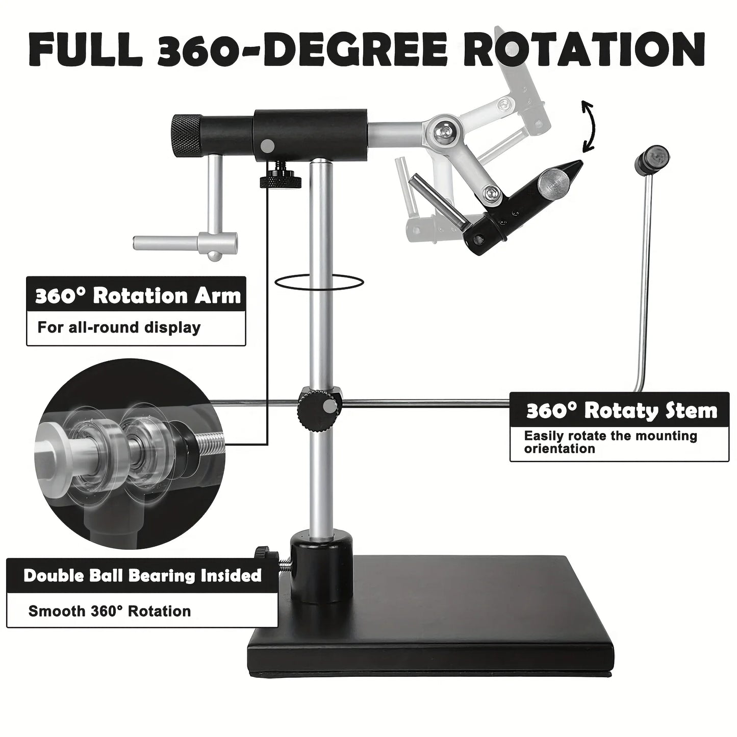 Rotating Fly Tying Vise Aluminum Base Fishing Tool Black